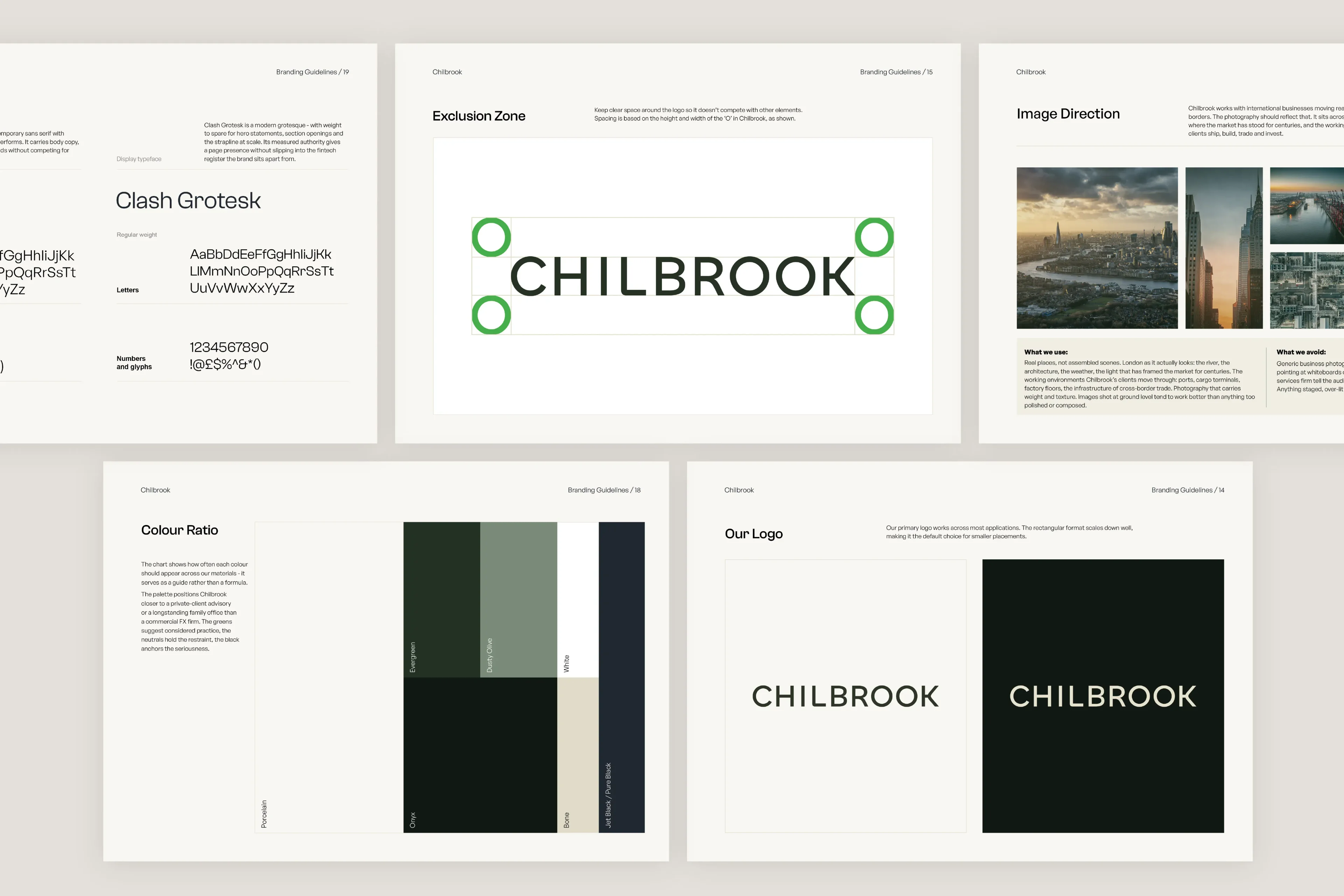 Multiple pages from the Chilbrook branding guidelines